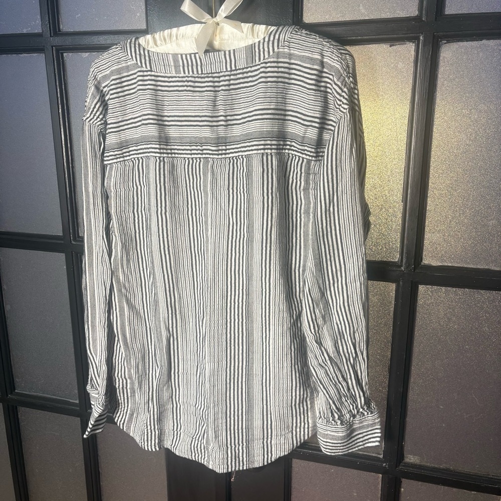 Lucky Brand Striped Popover Blouse Medium Boho Coastal Cotton Top - Picture 2 of 9